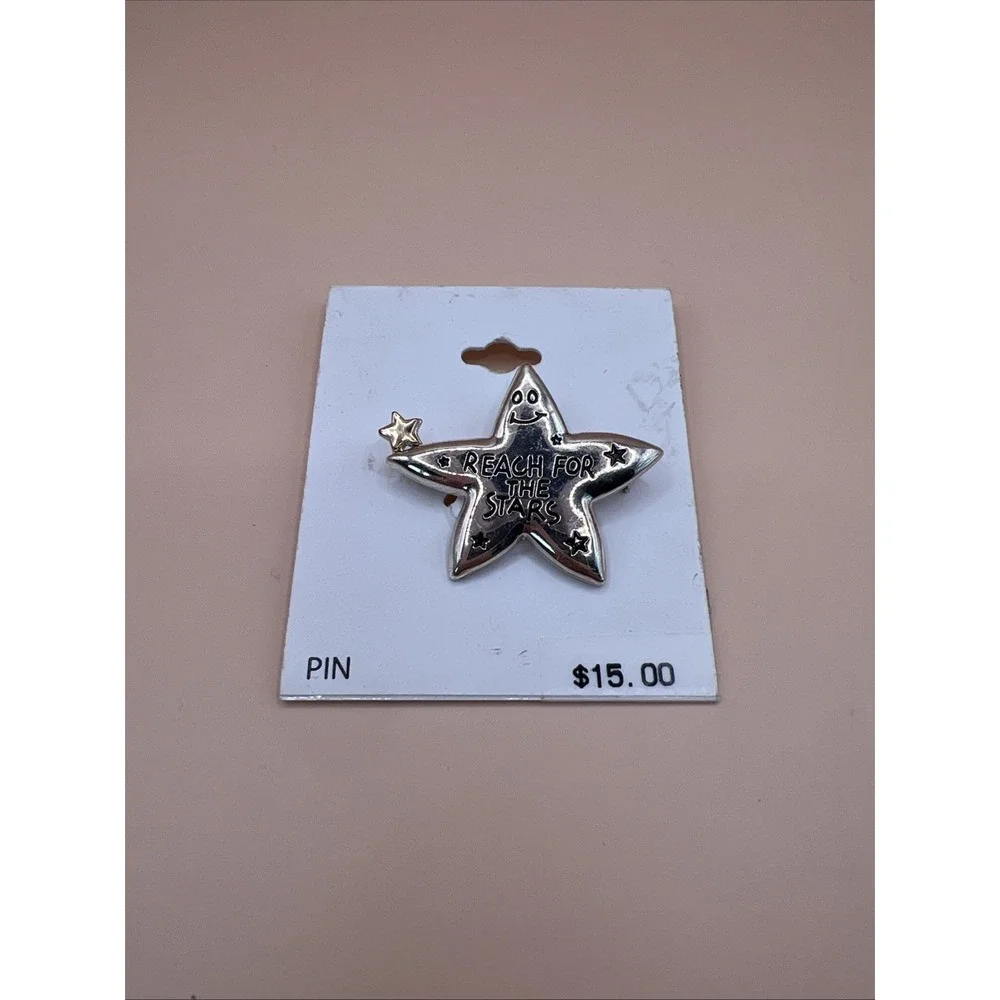 Classic‎ Pin Brooch Reach For The Stars Smiling Face Signed Dancraft Confide New